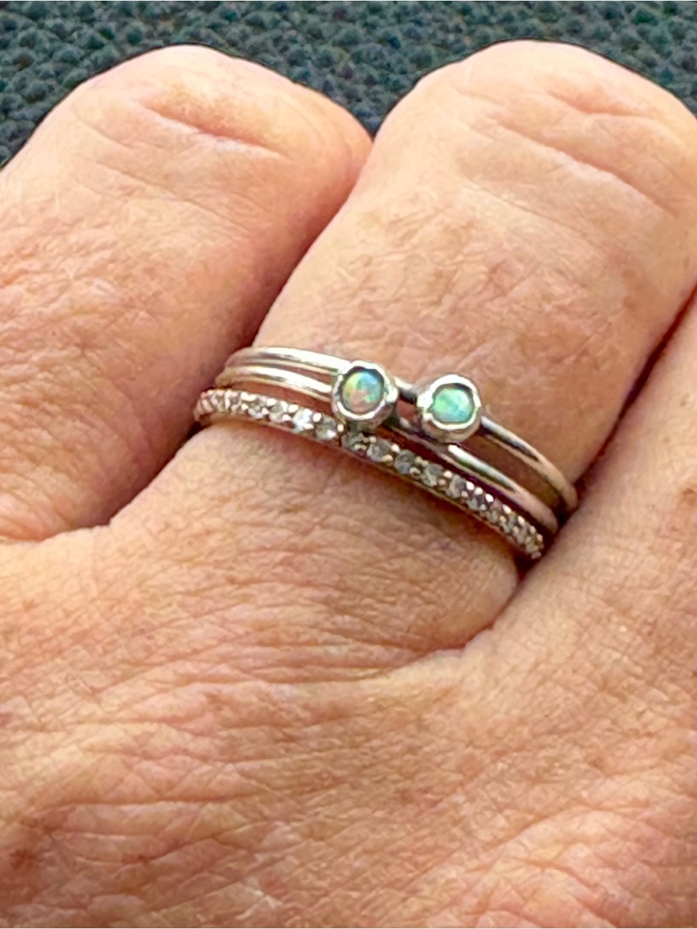 Sterling Silver Opal Stacking Ring Set Size 8 Iridescent Reds,Pinks, Blue Green